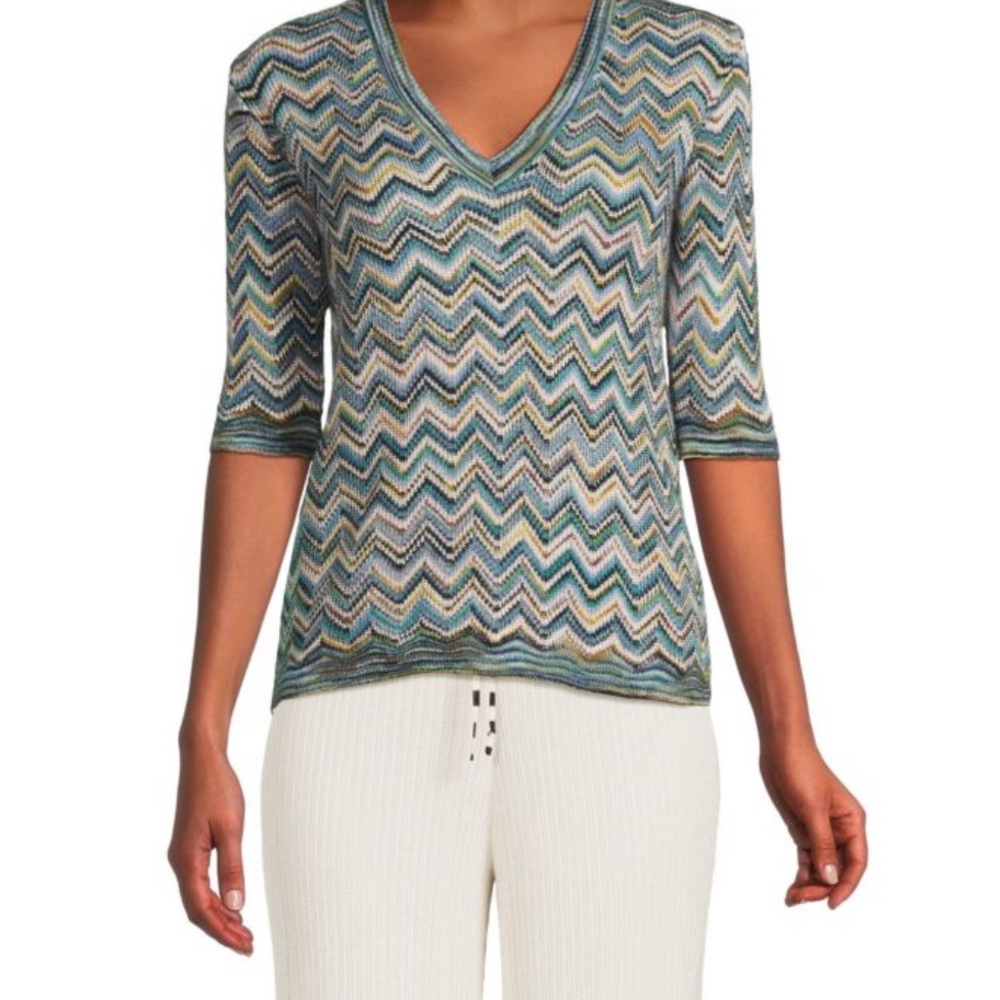 M by Missoni Blue and White V-Neck Sweater NWTS